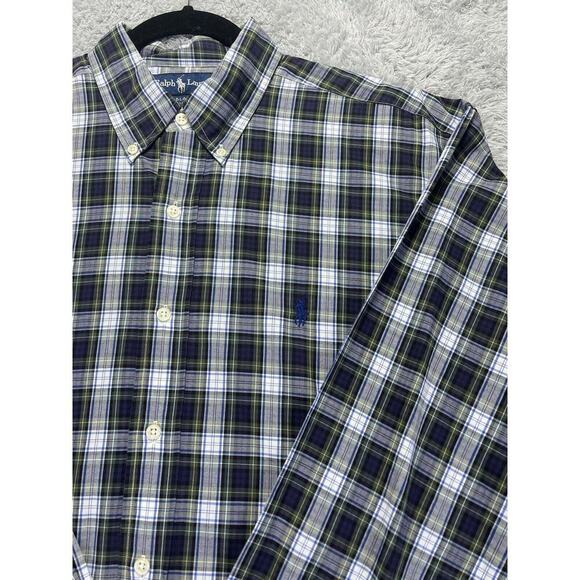 Polo Ralph Lauren Blake Mens Long Sleeve Button Shirt Large L Blue Green Plaid - Picture 4 of 8